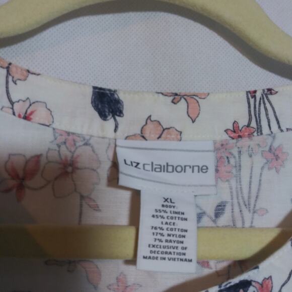 Liz Claiborne Linen Natural Sleeveless Button Up Floral Cottagecore Top Size XL - Picture 4 of 5